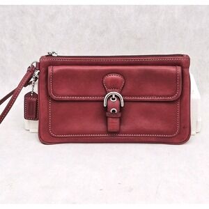Vintage Y2K Coach Soho Red Leather Buckle Wristlet W Contrast Stitch *Read*